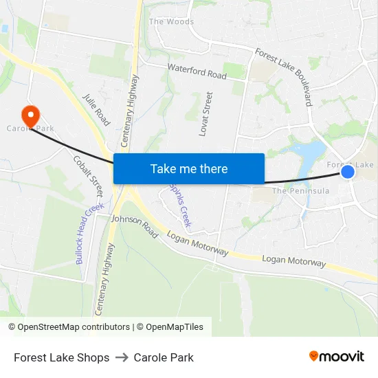 Forest Lake Shops to Carole Park map