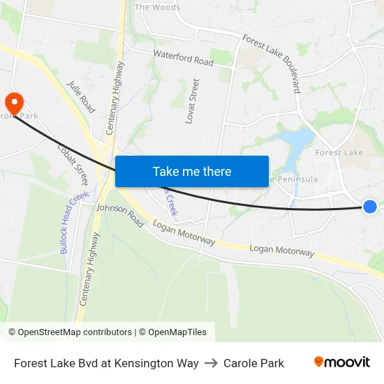 Forest Lake Bvd at Kensington Way to Carole Park map