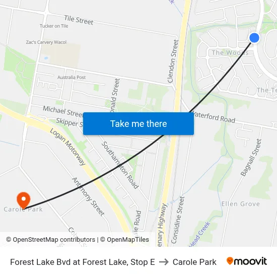 Forest Lake Bvd at Forest Lake, Stop E to Carole Park map