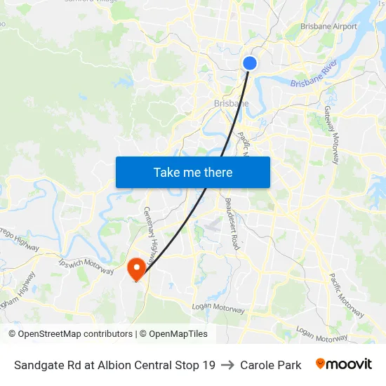 Sandgate Rd at Albion Central Stop 19 to Carole Park map