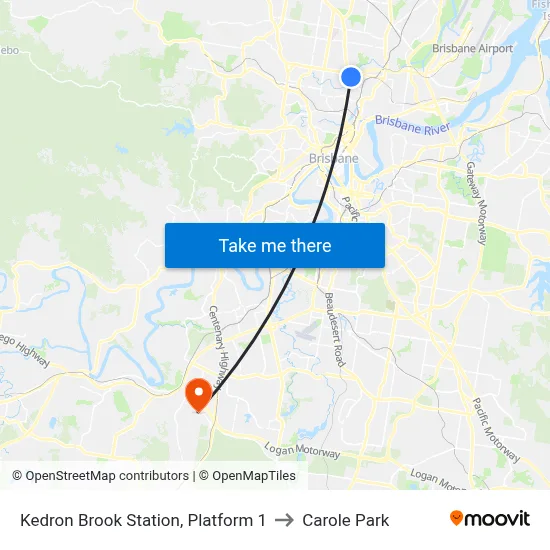Kedron Brook Station, Platform 1 to Carole Park map
