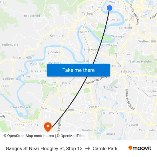 Ganges St Near Hoogley St, Stop 13 to Carole Park map
