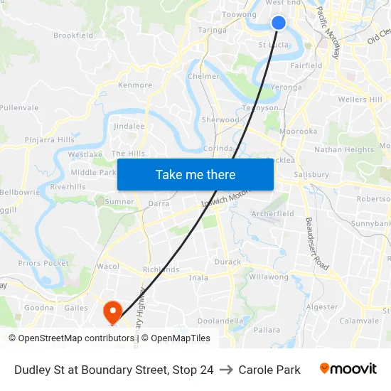 Dudley St at Boundary Street, Stop 24 to Carole Park map