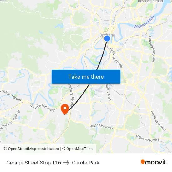 George Street Stop 116 to Carole Park map
