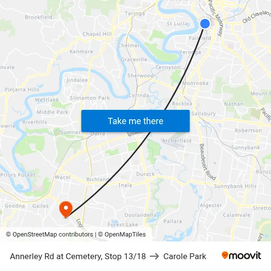 Annerley Rd at Cemetery, Stop 13/18 to Carole Park map