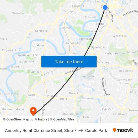 Annerley Rd at Clarence Street, Stop 7 to Carole Park map