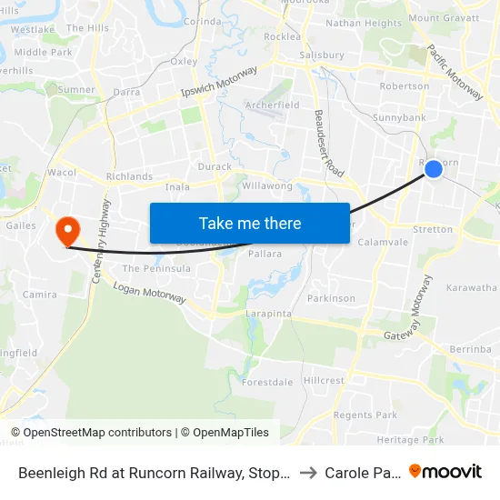 Beenleigh Rd at Runcorn Railway, Stop 72 to Carole Park map
