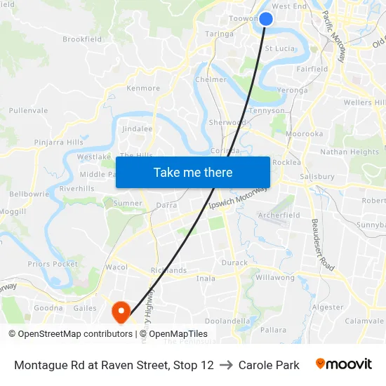 Montague Rd at Raven Street, Stop 12 to Carole Park map