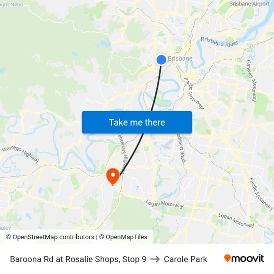 Baroona Rd at Rosalie Shops, Stop 9 to Carole Park map