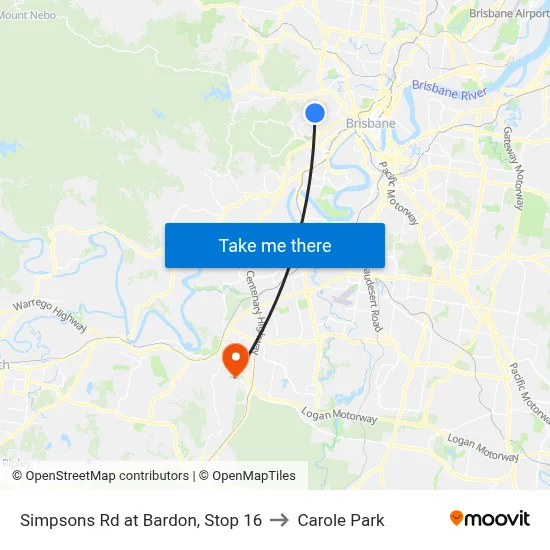 Simpsons Rd at Bardon, Stop 16 to Carole Park map