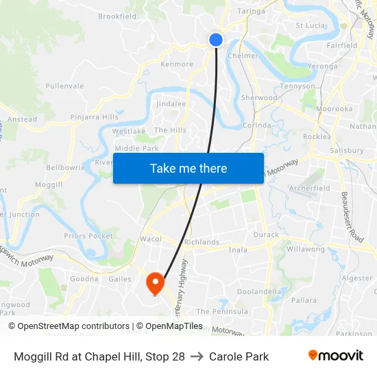 Moggill Rd at Chapel Hill, Stop 28 to Carole Park map