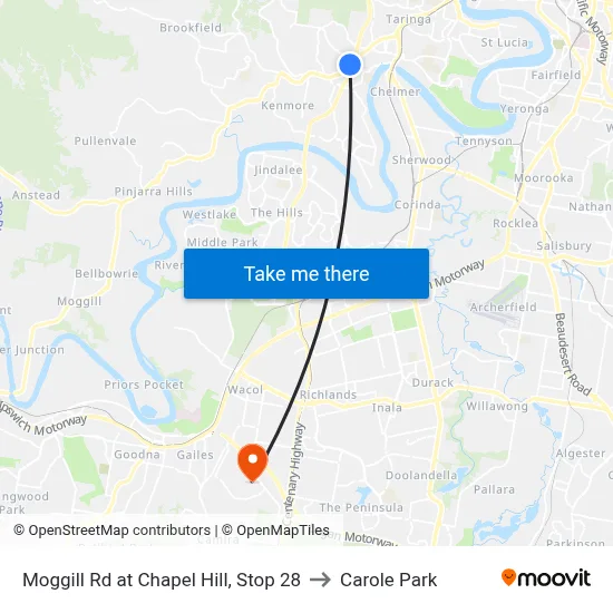 Moggill Rd at Chapel Hill, Stop 28 to Carole Park map