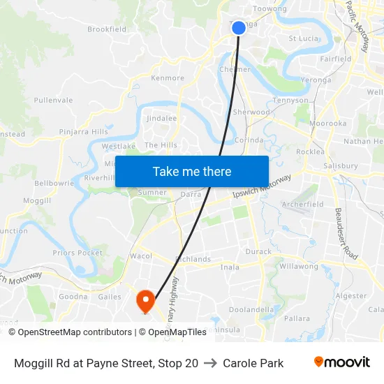 Moggill Rd at Payne Street, Stop 20 to Carole Park map