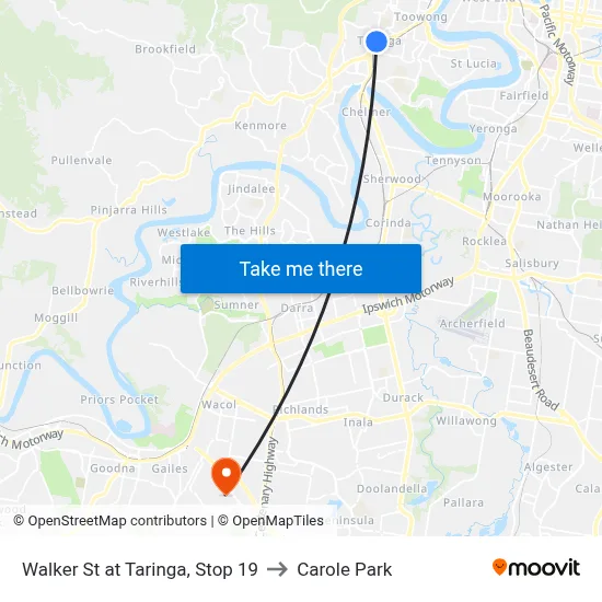 Walker St at Taringa, Stop 19 to Carole Park map