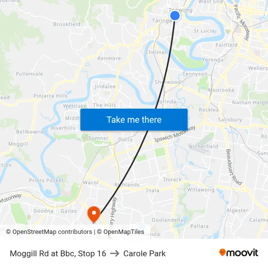 Moggill Rd at Bbc, Stop 16 to Carole Park map