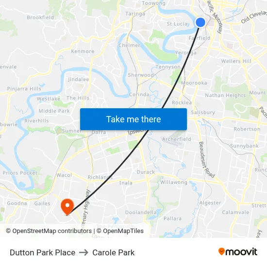 Dutton Park Place to Carole Park map