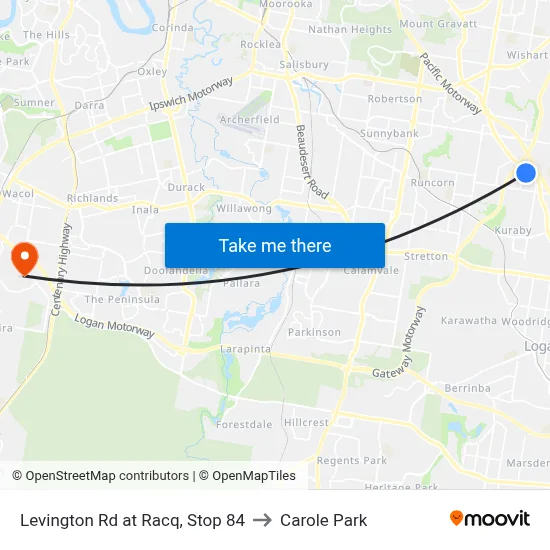 Levington Rd at Racq, Stop 84 to Carole Park map