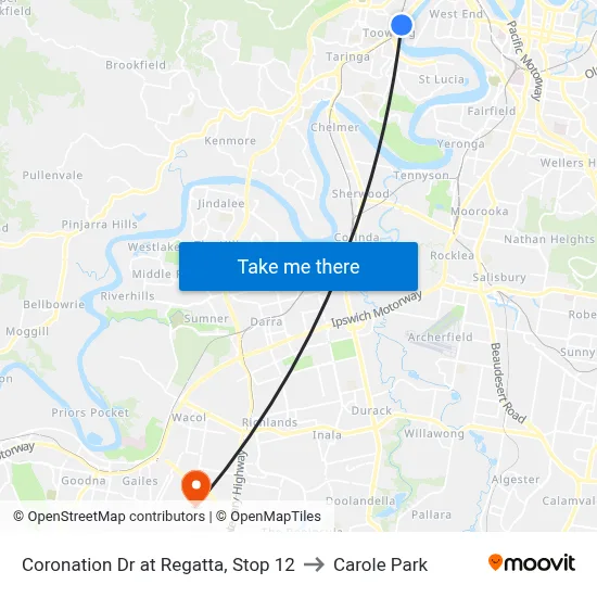 Coronation Dr at Regatta, Stop 12 to Carole Park map