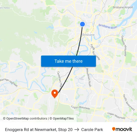 Enoggera Rd at Newmarket, Stop 20 to Carole Park map