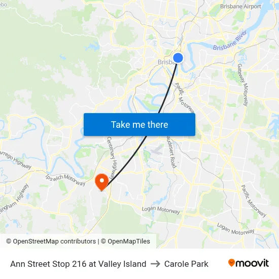 Ann Street Stop 216 at Valley Island to Carole Park map