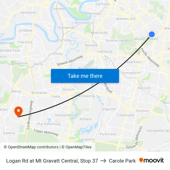 Logan Rd at Mt Gravatt Central, Stop 37 to Carole Park map
