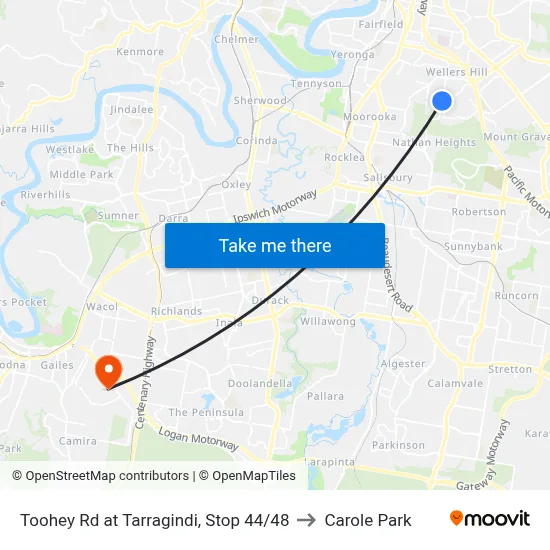 Toohey Rd at Tarragindi, Stop 44/48 to Carole Park map