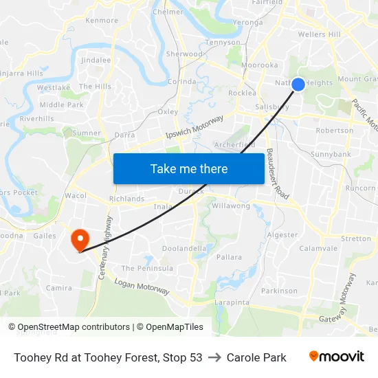 Toohey Rd at Toohey Forest, Stop 53 to Carole Park map
