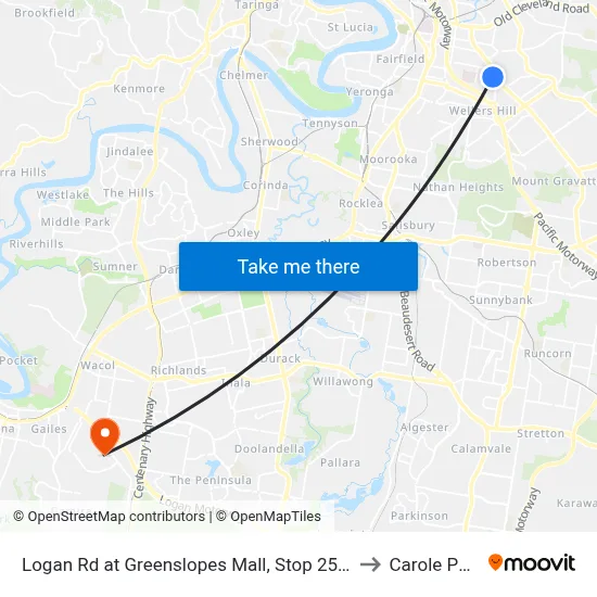 Logan Rd at Greenslopes Mall, Stop 25/24 to Carole Park map