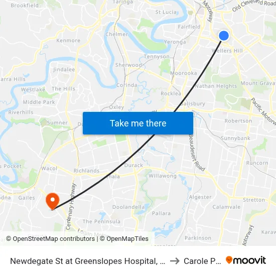 Newdegate St at Greenslopes Hospital, Stop 23 to Carole Park map