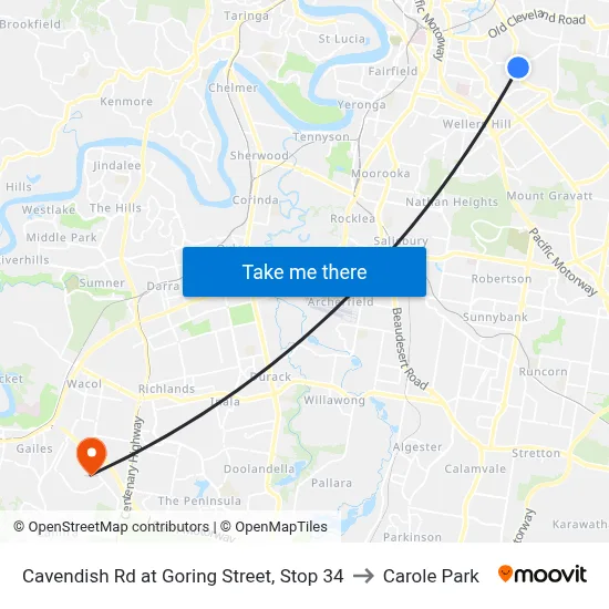 Cavendish Rd at Goring Street, Stop 34 to Carole Park map