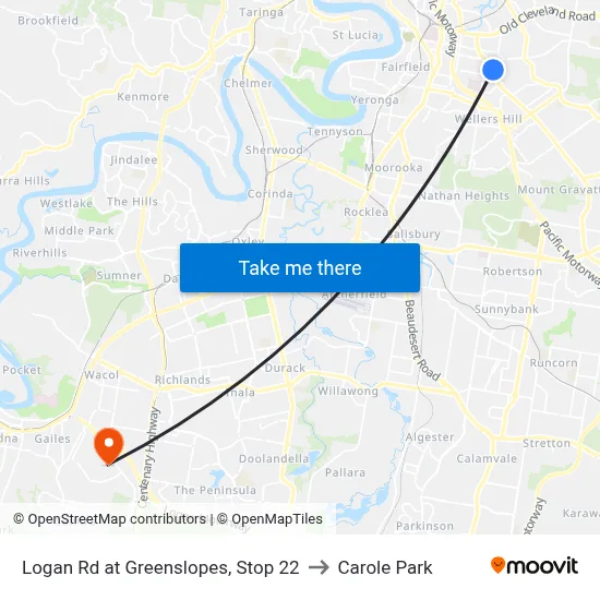 Logan Rd at Greenslopes, Stop 22 to Carole Park map