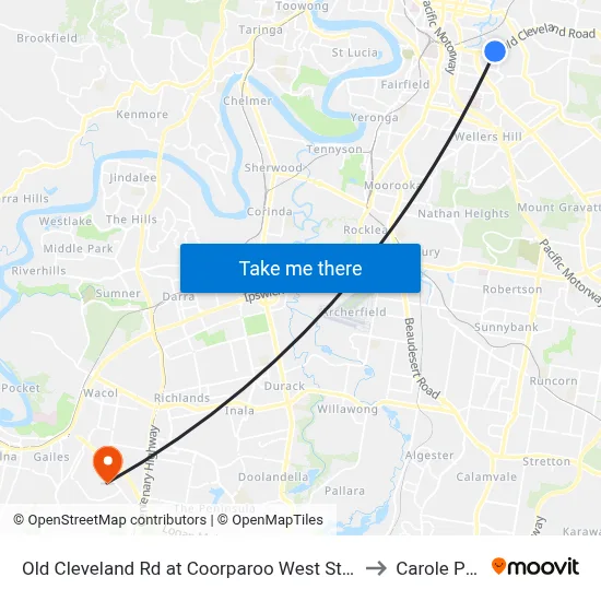 Old Cleveland Rd at Coorparoo West Stop 19 to Carole Park map