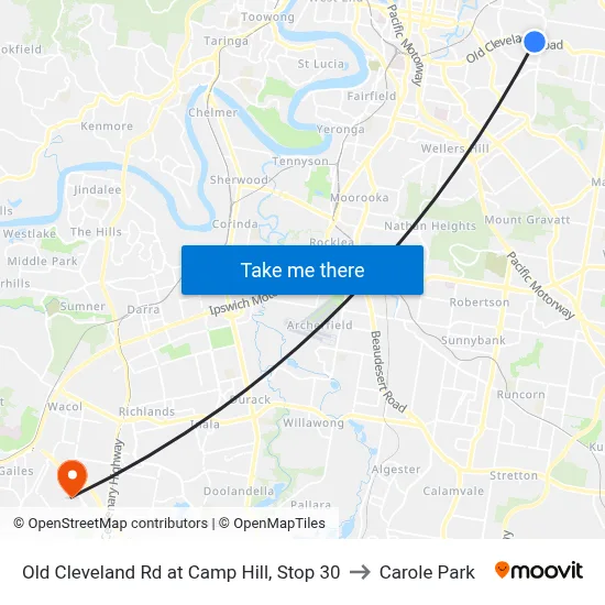 Old Cleveland Rd at Camp Hill, Stop 30 to Carole Park map