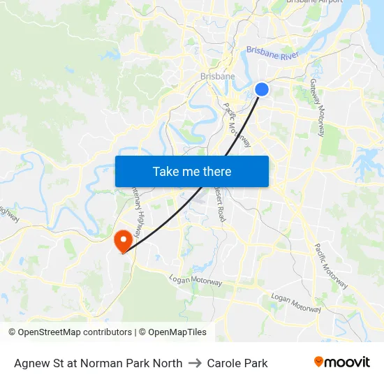 Agnew St at Norman Park North to Carole Park map