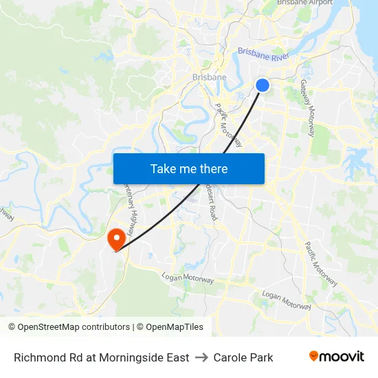 Richmond Rd at Morningside East to Carole Park map