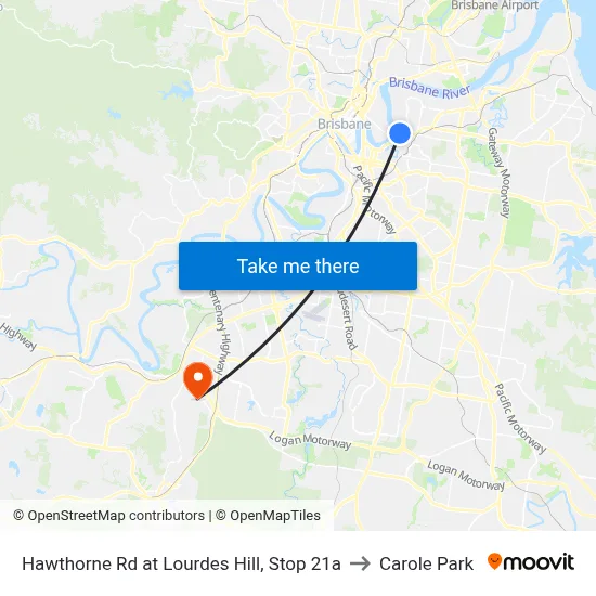 Hawthorne Rd at Lourdes Hill, Stop 21a to Carole Park map