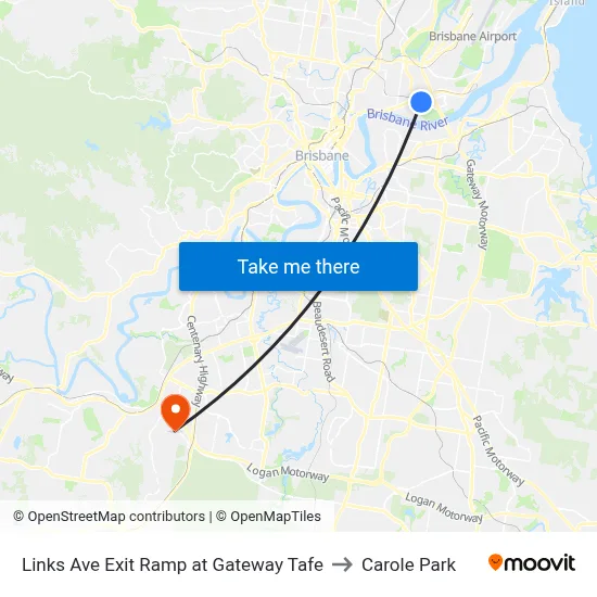 Links Ave Exit Ramp at Gateway Tafe to Carole Park map