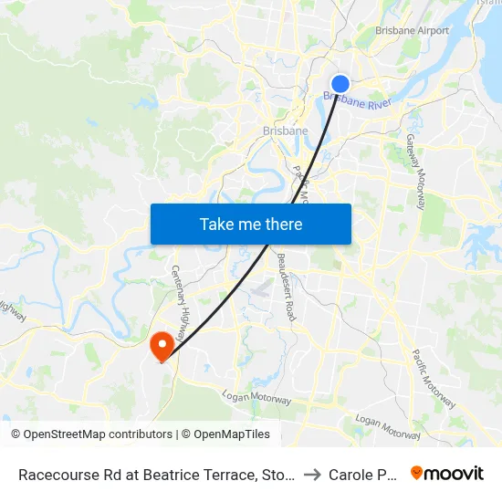 Racecourse Rd at Beatrice Terrace, Stop 22 to Carole Park map
