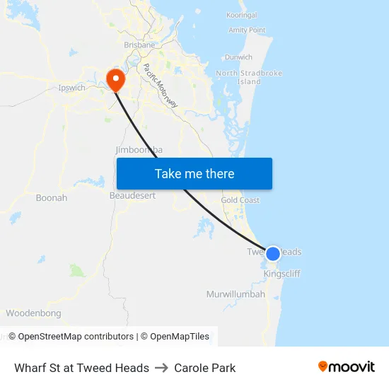 Wharf St at Tweed Heads to Carole Park map