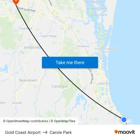 Gold Coast Airport to Carole Park map