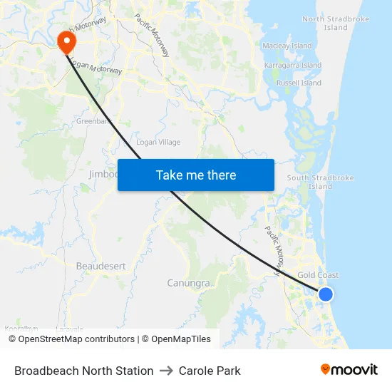 Broadbeach North Station to Carole Park map