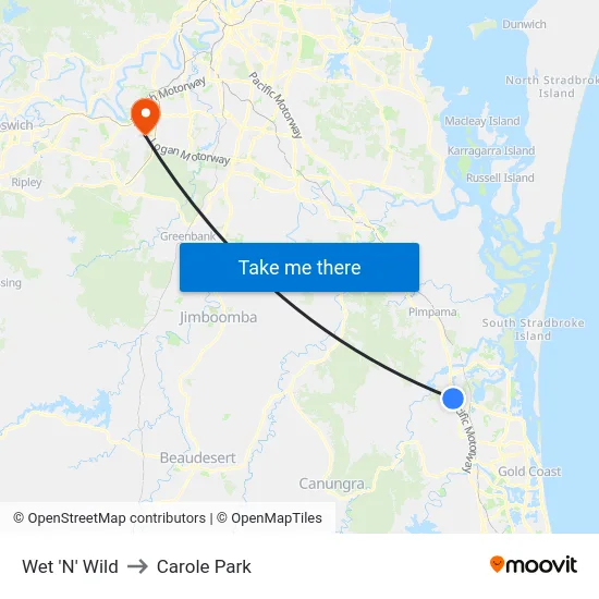 Wet 'N' Wild to Carole Park map