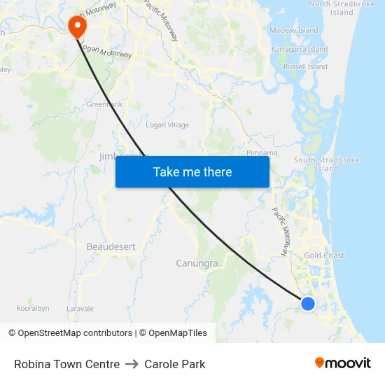 Robina Town Centre to Carole Park map