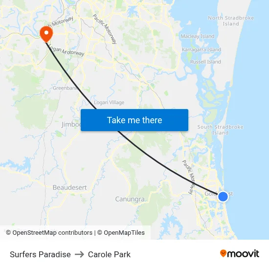 Surfers Paradise to Carole Park map