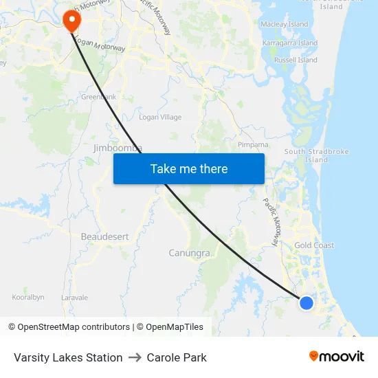 Varsity Lakes Station to Carole Park map