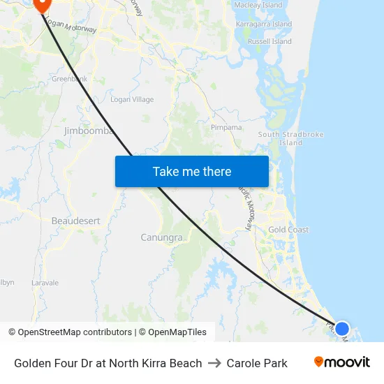 Golden Four Dr at North Kirra Beach to Carole Park map