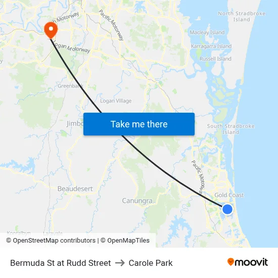 Bermuda St at Rudd Street to Carole Park map