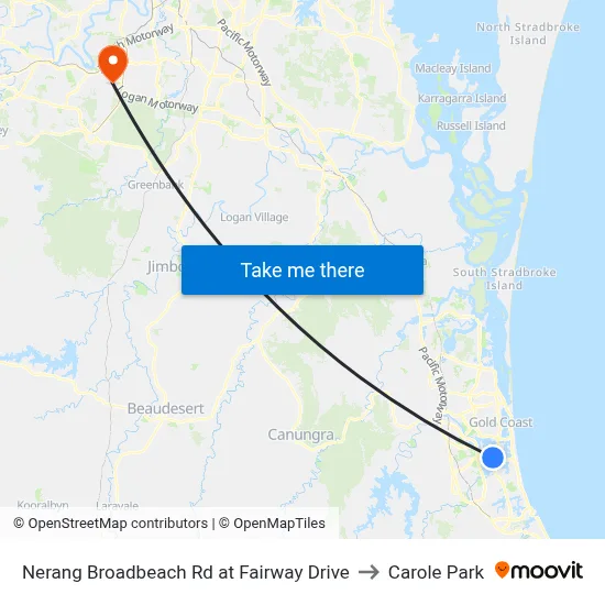 Nerang Broadbeach Rd at Fairway Drive to Carole Park map