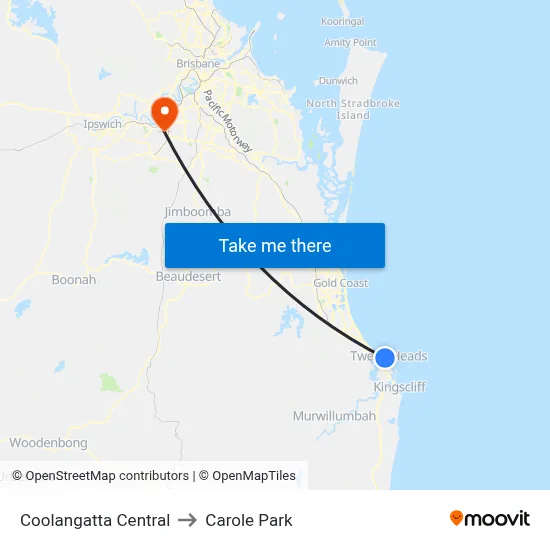 Coolangatta Central to Carole Park map