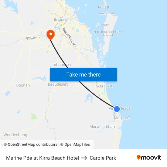 Marine Pde at Kirra Beach Hotel to Carole Park map